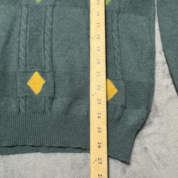 Lyle & Scott Made in Scotland Wool Sweater Green Cable Knit Diamond Pattern Sz S - Picture 12 of 13